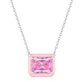 Collar de plata S925 con circón rosa rectangular y borde de esmalte rosa claro - Plata 925 / Platino Rosa Circonia (DY190131-S-W-PK)