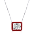 Collar de plata S925 con colgante de esmalte rojo y circonita de corte radiante - Plata 925 / Platino Blanco Circonia (DY190131-S-W-WH)
