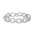 Elegante bracciale a catena in argento sterling S925 con maglie pavé di zirconi su bianco - Argento 925 / Oro Bianco