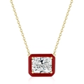 S925 sterling silver necklace featuring a red enamel rectangular zircon pendant - 925 Silver / Gold White Zirconia (DY190131-S-G-WH)