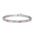 S925 sterling silver bracelet featuring multi-colored rectangular zircons and fine diamonds - Adjustable Chain Style (DY150210-S-W-CS)