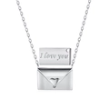 925 silver envelope necklace with heart detail and 'I love you' hidden message - 925 Silver / Platinum Color (DY190285-S-W-NA)