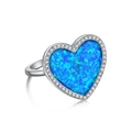 S925 sterling silver heart ring with blue opal stone and micro-paved zircon stones - US 7 / Blue