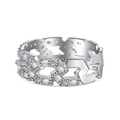 S925 sterling silver ring with hollow geometric chain and clear zircon stones - US 5 / White