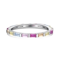 Anello eternity in argento S925 con zirconi colorati taglio baguette di alta qualità - US 5 / Stile a Fila Arcobaleno Colorata