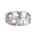 S925 sterling silver ring with colorful geometric zircons and hollow chain design - US 9 / Colorful Zirconia