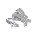 Elegant S925 sterling silver bow ring with sparkling zircon stones and pear cut drop - Adjustable Open / Platinum