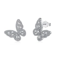 Exquisite S925 sterling silver butterfly stud earrings with sparkling cubic zirconia inlay - 925 Silver / Butterfly Shape Silver Color (DY1D0255-S-W-WH)