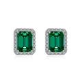 Elegant S925 silver halo stud earrings featuring emerald cut green zircon and white stones - 925 Silver / Emerald Green & Silver