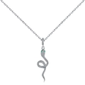 Collana con ciondolo a serpente in argento S925 con diamanti e occhi in pietre preziose verdi - Argento 925 / Platino Bianco