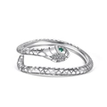 Anello serpente in argento 925 con occhio di smeraldo e accenti di diamante su bianco - Aperto Regolabile / Bianco Platino (DY120824-S-W-WG)