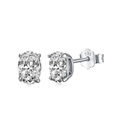 Elegantes pendientes de plata de ley S925 con circonita ovalada y engaste de 4 garras - Pendientes Botón Circonia Oval Plata (DY1D0180-S-W-WH) / Plata 925
