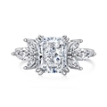 Luxury S925 sterling silver ring with radiant cut zircon and marquise side stones - US 7 / Silver