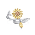 Drehbarer S925 Silberring mit Sonnenblume und Biene, besetzt mit Farbdiamanten - Sonnenblume Bienenstil (DY120858) / Weißgold