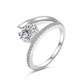 Anillo de plata S925 con piedra ovalada corte flor de hielo y diseño de banda cruzada - Tono Plateado Piedra Blanca (DY120844-S-W-WH)