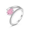 S925 sterling silver ring featuring an oval pink zircon with shimmering side stones - US 5 / Silver Tone Pink Stone (DY120844-S-W-BF)