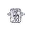 Luxuriöser S925 Silberring mit quadratischem Zirkon und funkelndem Halo-Besatz - US 6 / Quadratischer Eisblumenschliff Zirkonia Stil (AY120002)