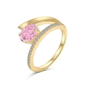 Elegant S925 silver ring featuring an oval pink gemstone with gold finish and side diamonds - US 5 / Gold Tone Pink Stone (DY120844-S-G-BF)