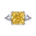Elegant S925 silver ring with yellow radiant cut stone and trillion side gems - US 9 / Yellow Zircon