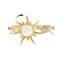 Rotating golden sun ring with white moonstone and zircon on a minimalist band - Adjustable Open / Gold