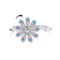 S925 sterling silver spinning flower ring with blue and pink zircons and open band - Rotating Eight-Petal Flower Style (DY120851) / White Gold