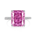 Luxurious S925 sterling silver ring with radiant cut pink gemstone and pavé diamonds - US 6 / Pink