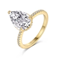 Bague en argent S925 avec oxyde de zirconium taille poire et finition dorée élégante - Taille 7 / Style Taille Poire (DY120845) / Or