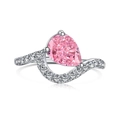 Elegante anillo de plata 925 con una piedra rosa en forma de pera y banda ondulada - US 5 / Rosa
