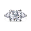 Three-stone S925 sterling silver ring with radiant cut ice zircon and triangle side stones - US 6 / White Zircon