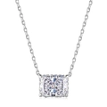 Elegant S925 sterling silver necklace with radiant cut crystal pendant on a simple chain - White (NE190064-S-W-WH)