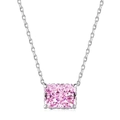 Elegant S925 silver necklace with radiant cut rectangular pink gemstone pendant - Pink (NE190064-S-W-PK)