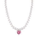 Elegante collana di perle con ciondolo a cuore rosa in finitura argento lucido - Argento 925 / Oro Bianco Zirconia Rosa (DY190642-S-W-PK)