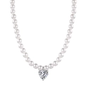 S925 silver pearl necklace with a heart-shaped zircon pendant in a variant white finish - 925 Silver / White Gold White Zirconia (DY190642-S-W-WH)