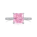 Bague en argent S925 avec gemme rose taille radiant, serti quatre griffes et pavé brillant - Taille 6 / Taille Ovale (DY120708) / Argent-Zirconium Rose