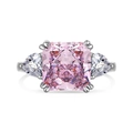 S925 sterling silver ring with large radiant cut pink cubic zirconia and side stones - Pink