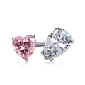 Bague en argent S925 avec cœur rose et oxyde de zirconium blanc en forme de poire - Style Double Pierre Cœur Rose et Goutte Blanche (DY120187-S-W-BF)