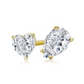 Anillo elegante de plata S925 dorada con circonitas en corte de corazón y de pera - Abierto Ajustable / Oro Corazón + Pera Piedra Blanca