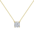 S925 sterling silver gold plated necklace featuring square ice flower cut zircon pendant - Ice Flower Cut Necklace / Gold-White Zirconia