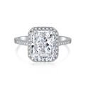 Elegant S925 sterling silver ring featuring a radiant cut square zircon with halo setting - White Gold (Halo Radiant)