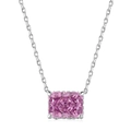 Elegant S925 silver necklace with radiant cut pink gemstone pendant and fine chain - Light Pink (NE190064-S-W-PC)
