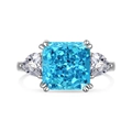 S925 sterling silver ring with square blue ice flower cut gemstone and side stones - US 9 / Blue Style (DY120169-S-W-BA)