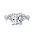 Anillo de plata S925 de lujo con diamante de carbono blanco cuadrado radiante - Talla 8 / Estilo Radiante con Diamante Lateral Trapezoide (DY120536) / Plateado