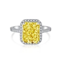Anillo de lujo en plata S925 con circón amarillo de corte radiante y halo de diamantes - Talla 5 / Estilo 15