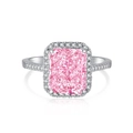 Bague élégante en argent S925 avec zircon rose taille radiant et sertissage halo - Bague Rectangle Rose Style Halo (DY120527)
