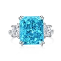 Luxurious S925 sterling silver ring with radiant cut blue stone and side diamonds - Size 6 / Three-Stone Rectangular Radiant Cut Style (DY120668) / Blue