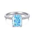 Elegant S925 sterling silver ring featuring a large light blue rectangular zircon center - US 8 / White Gold Blue Stone (DY120099)