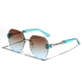 Rimless diamond-cut sunglasses with gradient lenses and decorative metal chain temples - Blue Tea