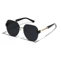Rimless diamond cut sunglasses with gold chain temples and black polygon lenses - All Grey