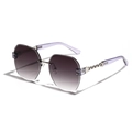Frameless purple gradient sunglasses featuring silver chain detail on translucent temples - Double Grey Lenses