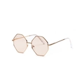 Gafas de sol de doble puente con montura octogonal de metal dorado y lentes rosas - Café Claro
